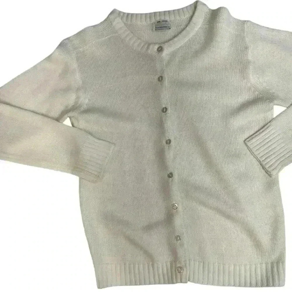 Vintage 100% Acrylic Button Down Cardigan Creamy Ivory Opaque Flat Buttons Sz 38 - Picture 8 of 12